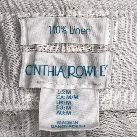 Medium Cynthia Rowley Pure Linen Pants White Wide Leg Drawstring Waist Neutral - Picture 10 of 11